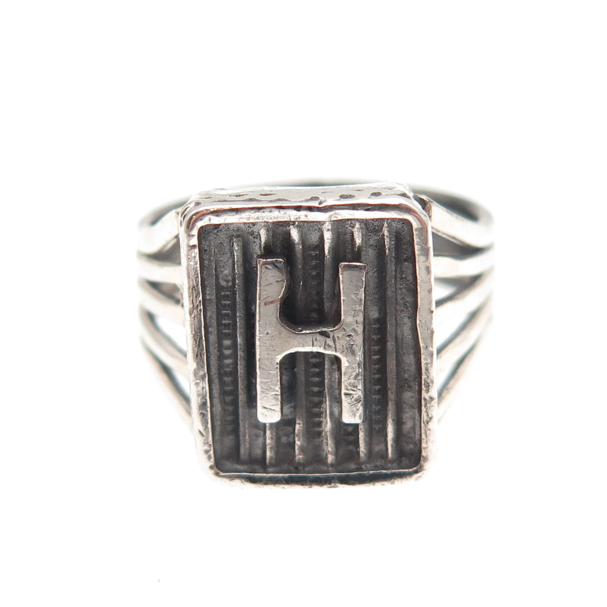 925 Sterling Silver Vintage Letter H Initial Oxidized Ring Size 4.5