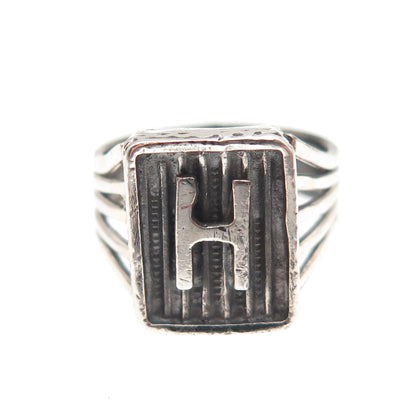 925 Sterling Silver Vintage Letter H Initial Oxidized Ring Size 4.5