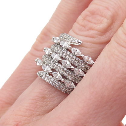 925 Sterling Silver Marquise & Round-Cut C Z Multi-Row Ring Size 6.25
