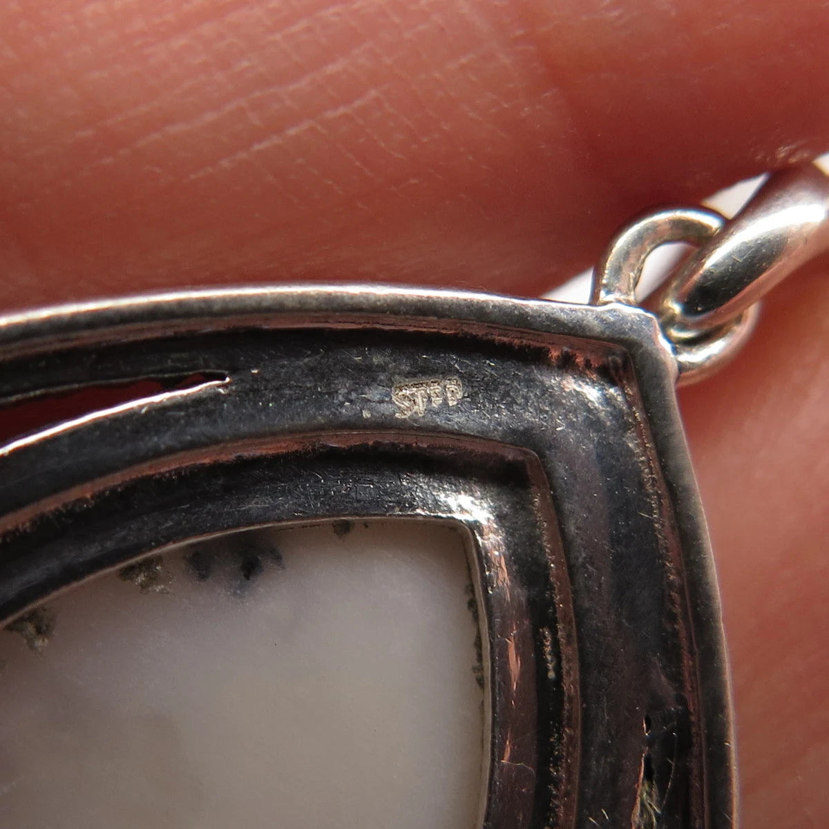 925 Sterling Silver Vintage Real Dendritic Agate Gem Teardrop Pendant
