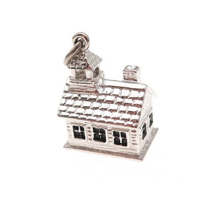 Wells 925 Sterling Silver Vintage Church 3D Charm Pendant