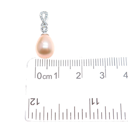 925 Sterling Silver Real Pearl & C Z Mini Slide Charm Pendant