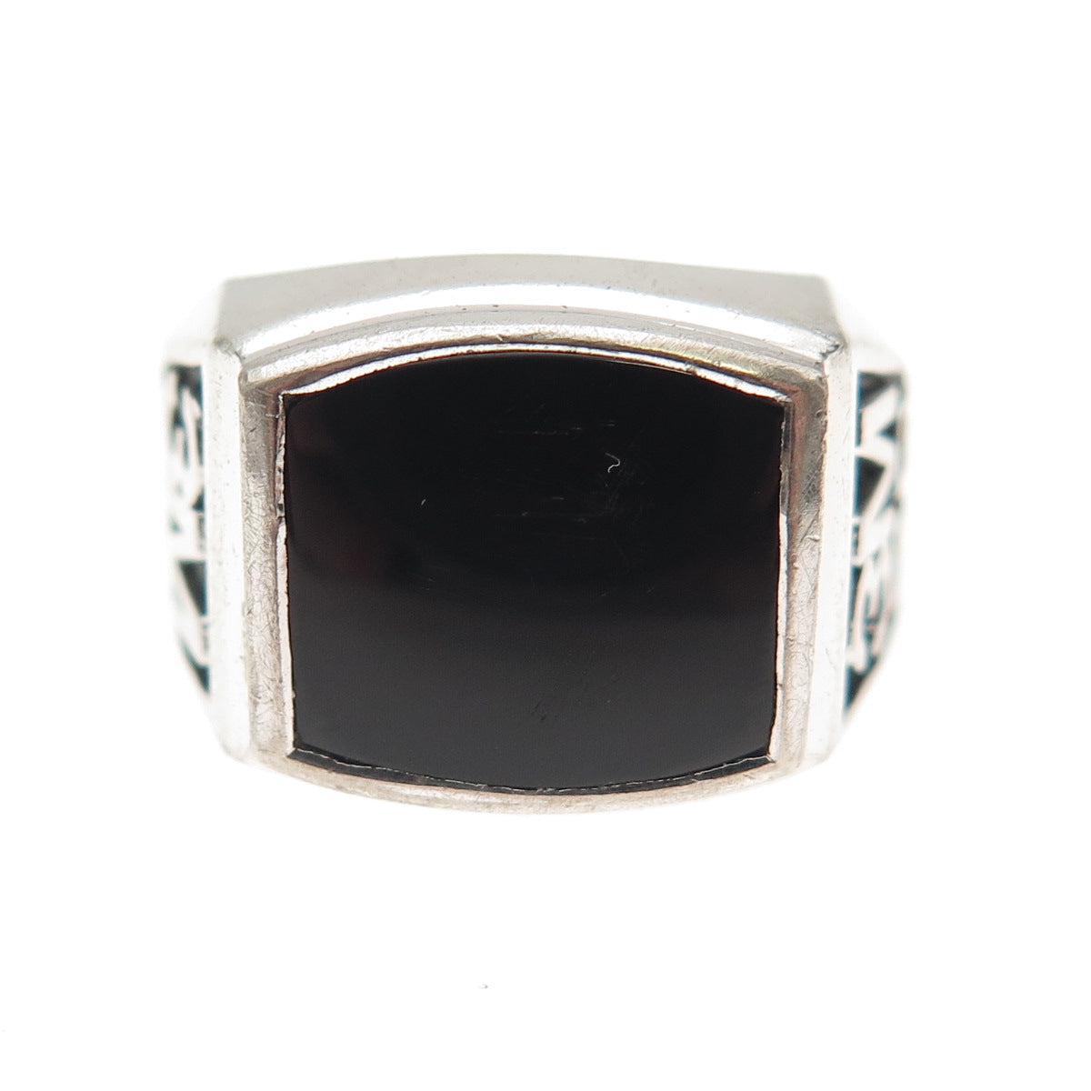 925 Sterling Silver Vintage Real Black Onyx 3M 20 Years Oxidized Ring Size 8.5