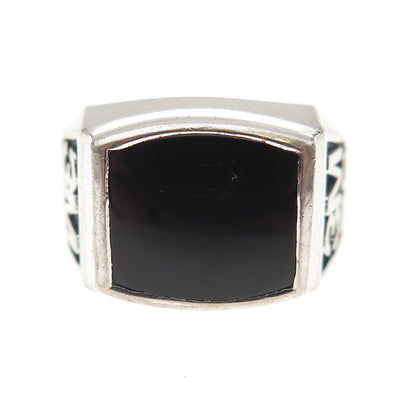 925 Sterling Silver Vintage Real Black Onyx 3M 20 Years Oxidized Ring Size 8.5