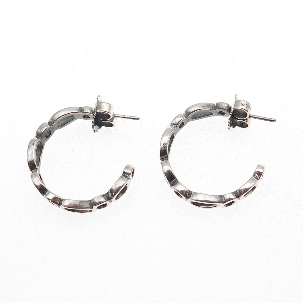Zina 925 Sterling Silver Vintage Modernist Oval Link Oxidized Hoop Earrings
