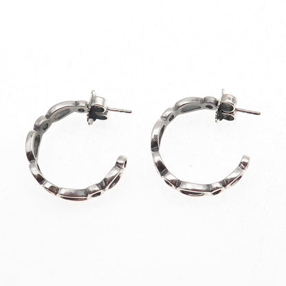 Zina 925 Sterling Silver Vintage Modernist Oval Link Oxidized Hoop Earrings