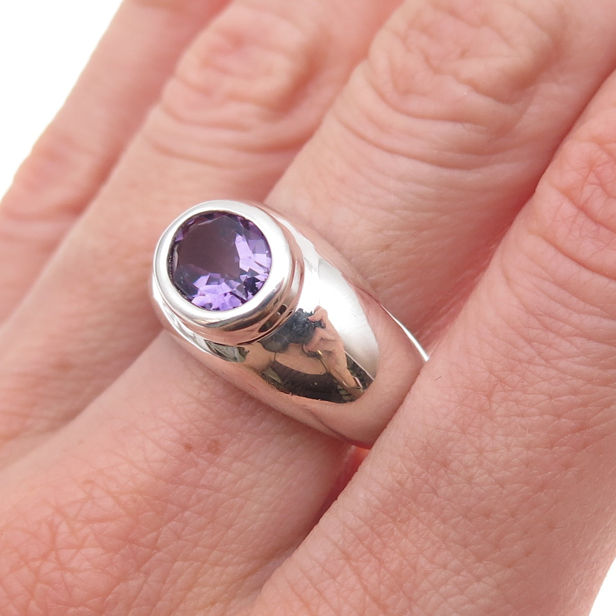 Chapal Zenray 925 Sterling Silver Vintage Real Amethyst Modernist Ring Size 9