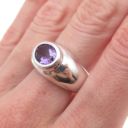 Chapal Zenray 925 Sterling Silver Vintage Real Amethyst Modernist Ring Size 9
