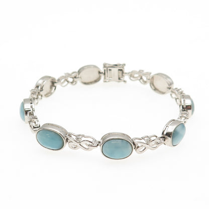 JH YOUNG 925 Sterling Silver Real Larimar & C Z Infinity Link Bracelet 7.75"