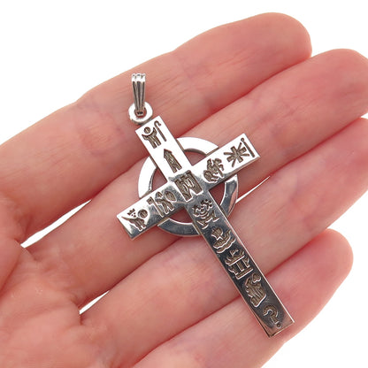 Solvar 925 Sterling Silver Vintage History of Ireland Celtic Cross Charm Pendant