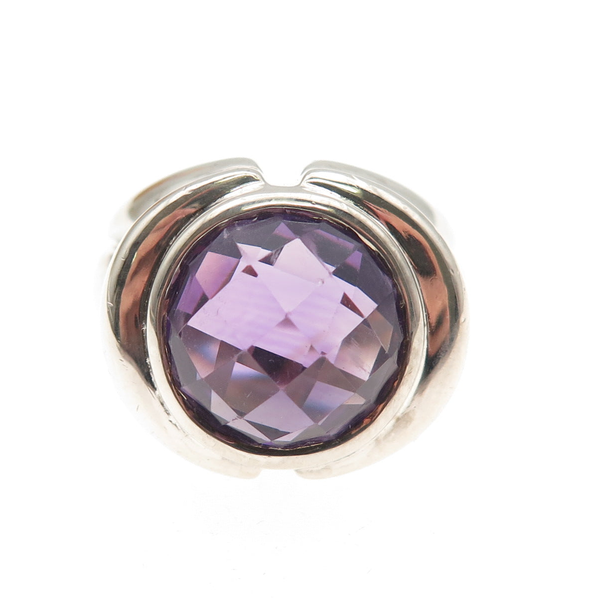 Chuck Clemency 925 Sterling Silver Vintage Real Amethyst Modernist Ring Size 7