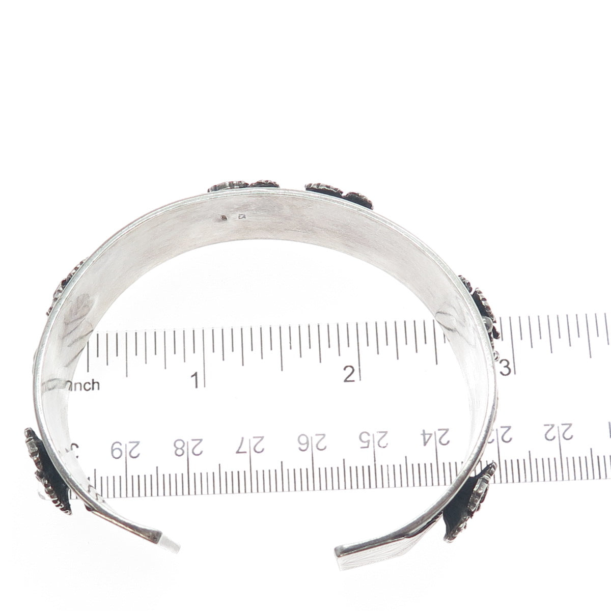 925 Sterling Silver Vintage MRF Flower Oxidized Adjustable Cuff Bracelet 7.25"