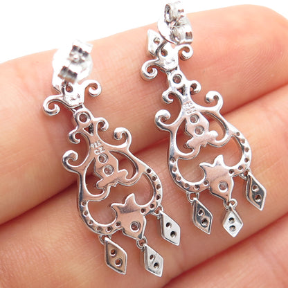 925 Sterling Silver Black Rhodium Round-Cut C Z Chandelier Dangle Earrings