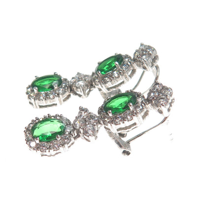 AMC Jewelry 925 Sterling Silver Green & White C Z Bohemian Dangling Earrings