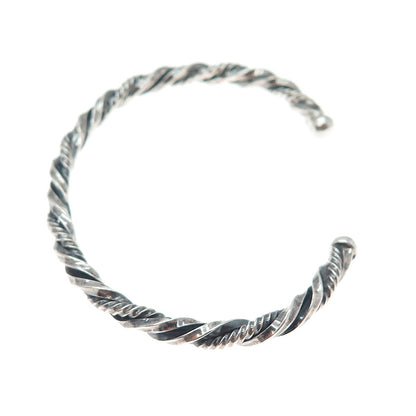 925 Sterling Silver Vintage Twisted Adjustable Cuff Oxidized Bracelet 6"