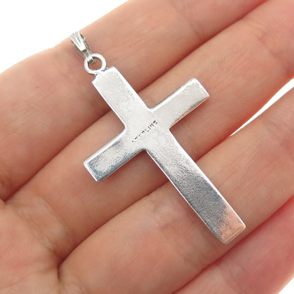 925 Sterling Silver Antique Art Deco Real Marcasite Cross Charm Pendant