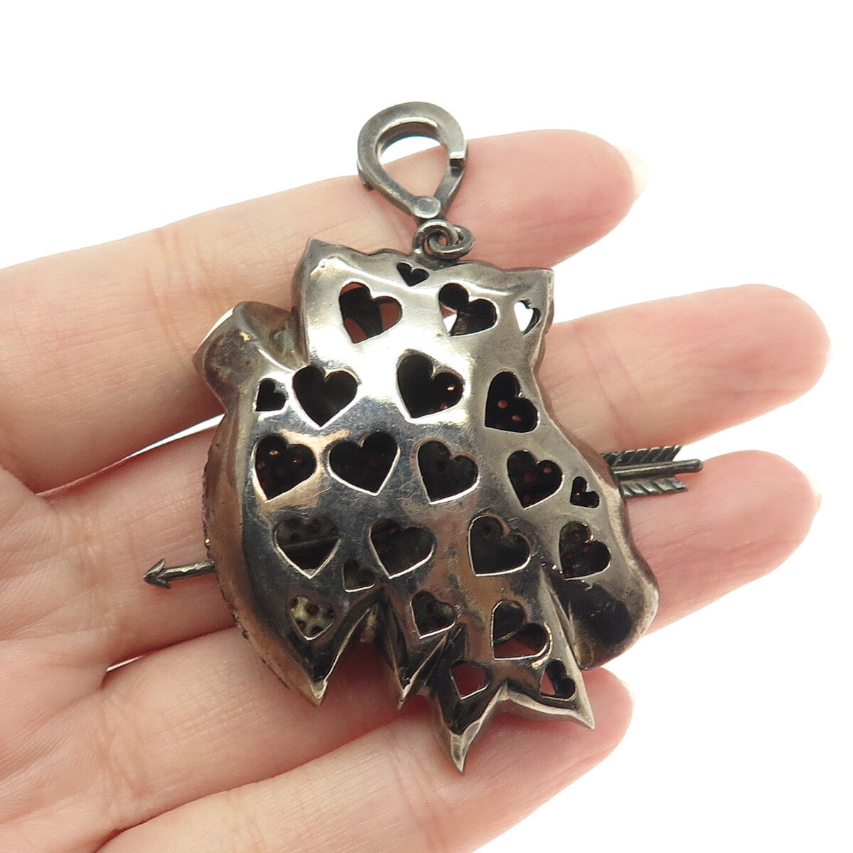 925 Sterling Silver Black Rhodium Enamel Real Multi-Color Sapphire Heart Pendant