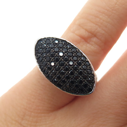 925 Sterling Silver Real Round-Cut Black Spinel Butterfly Ring Size 5