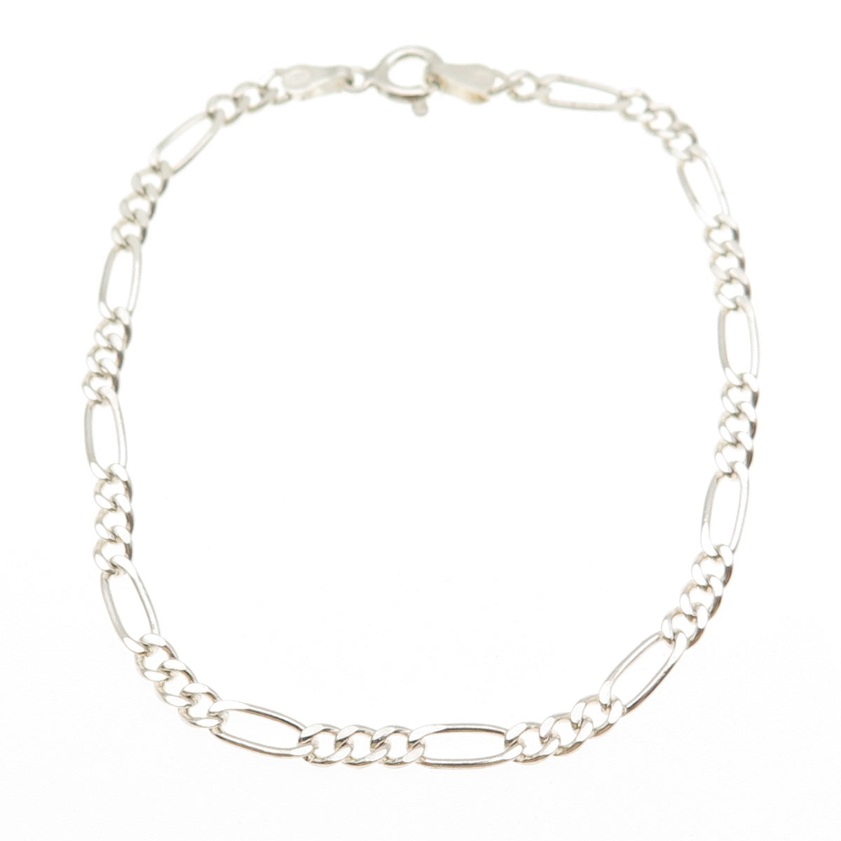 925 Sterling Silver Italy Figaro Link Bracelet 7"