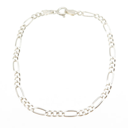 925 Sterling Silver Italy Figaro Link Bracelet 7"