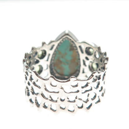 SUN WEST 925 Sterling Vintage Lone Mountain Turquoise & Peridot Ring Size 11.5