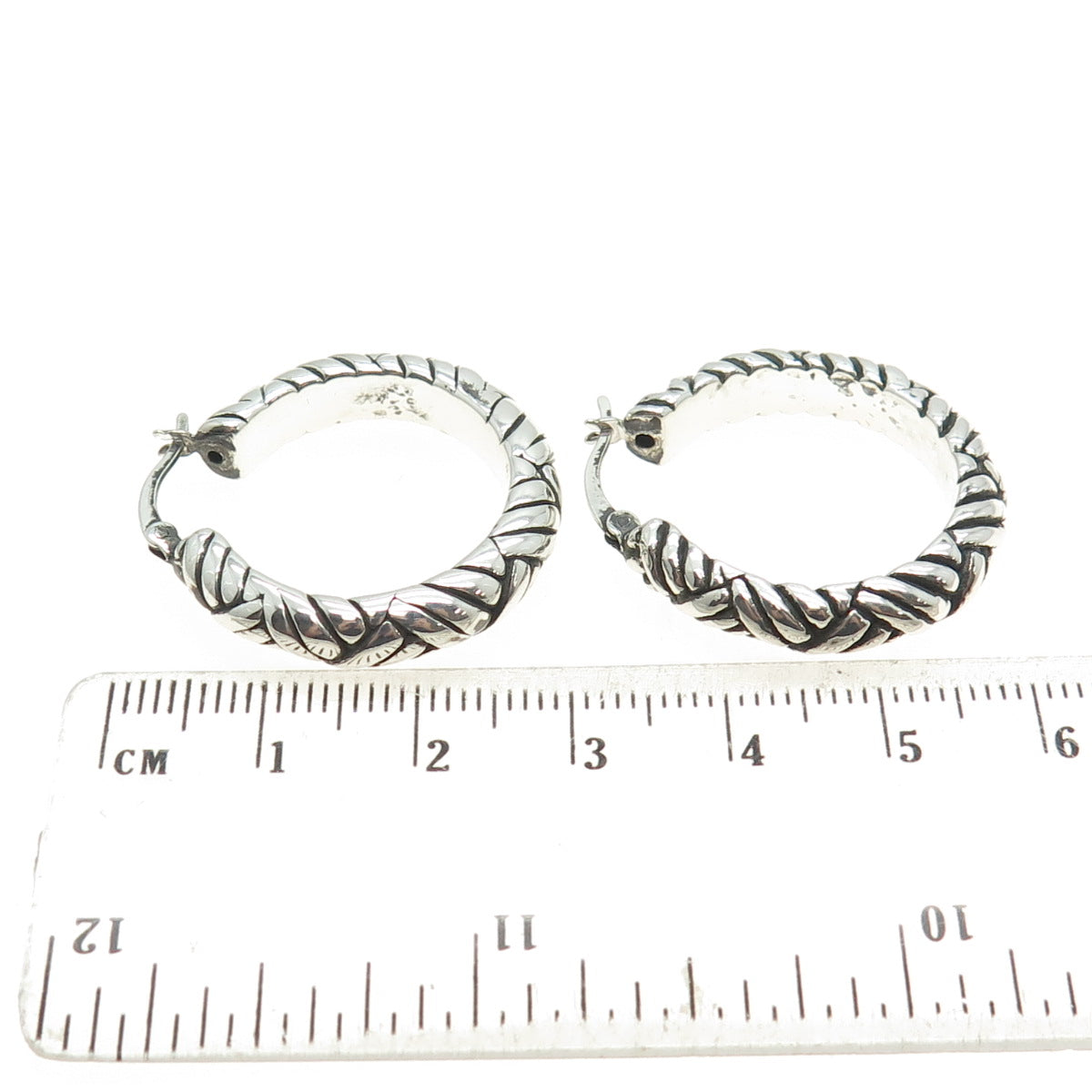 925 Sterling Silver Vintage Wicker Hinged Hoop Earrings