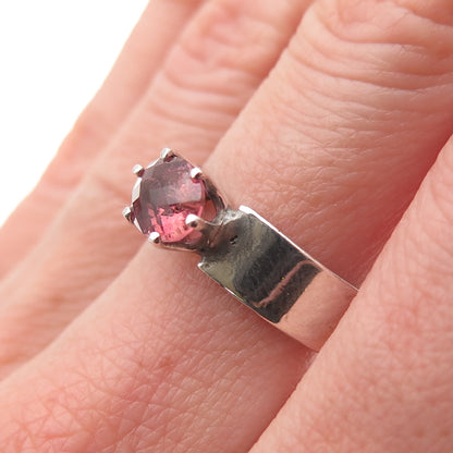 925 Sterling Silver Vintage Real Oval-Cut Tourmaline Oxidized Ring Size 6.75