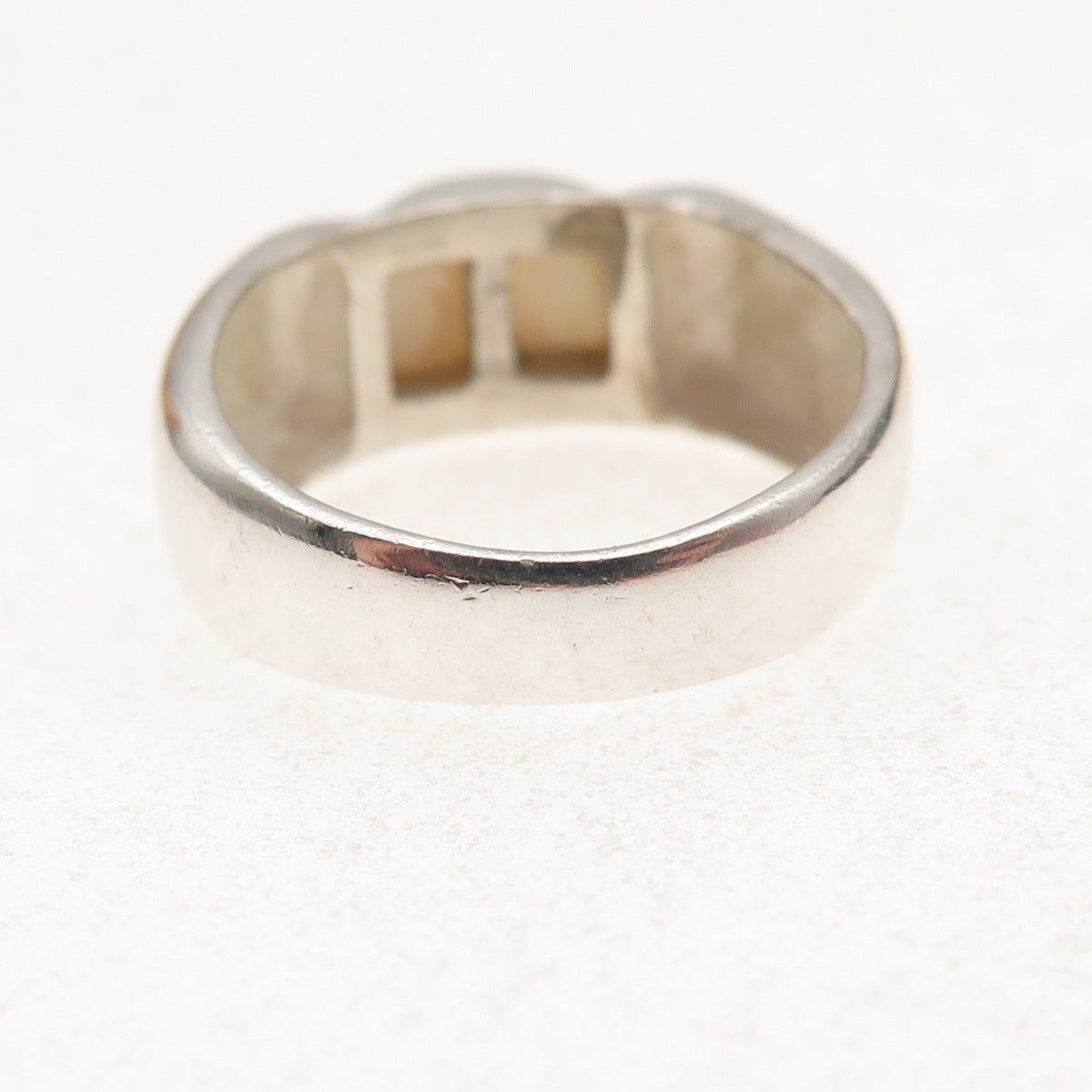 925 Sterling Silver Vintage Real MOP Modernist Oxidized Ring Size 7.25