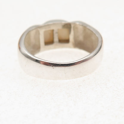 925 Sterling Silver Vintage Real MOP Modernist Oxidized Ring Size 7.25