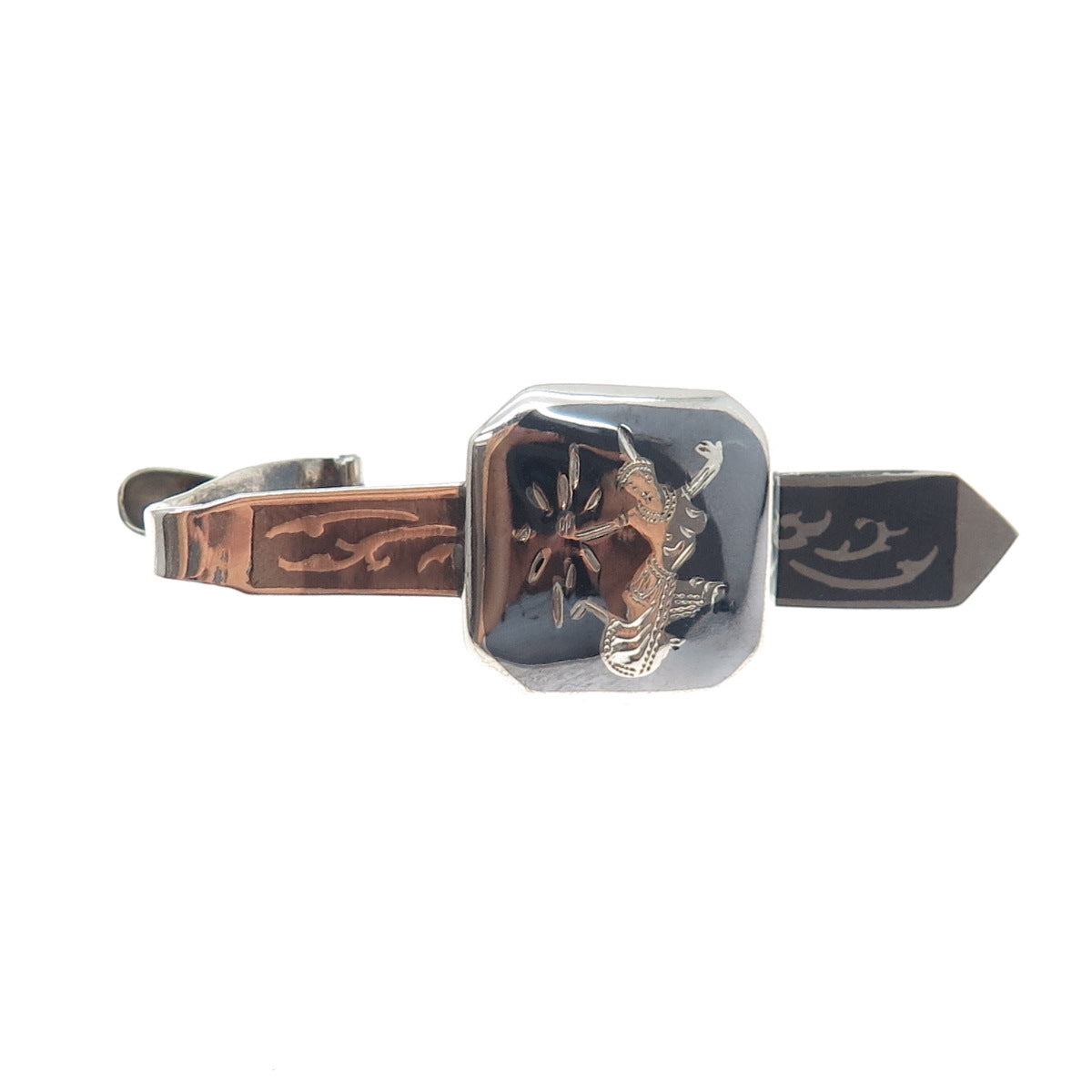 925 Sterling Silver Vintage Niello Hindu Goddess Tie Clip