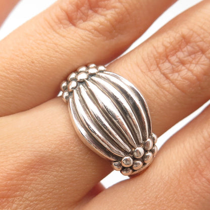925 Sterling Silver Vintage Ribbed Beaded Wide Ring Size 7.75