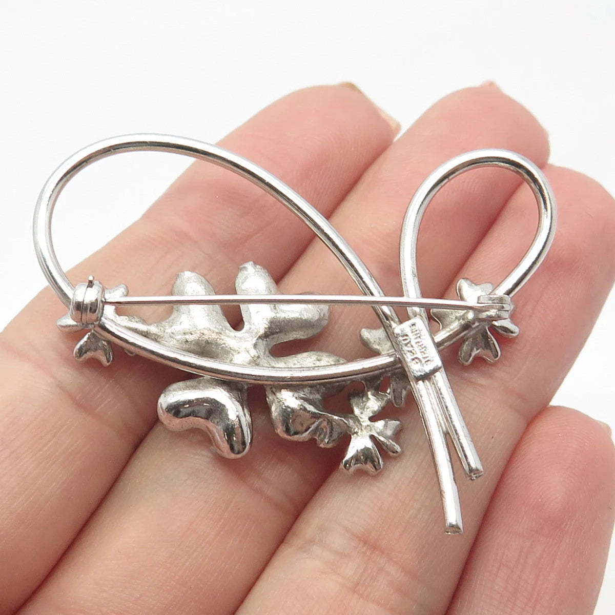 925 Sterling Silver Vintage Beau Floral Pin Brooch