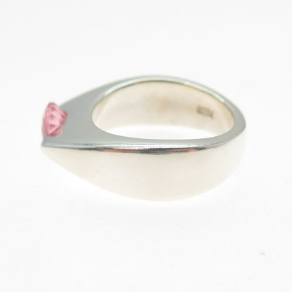 FOSSIL 925 Sterling Silver Vintage Round-Cut Pink C Z Modernist Ring Size 7.5