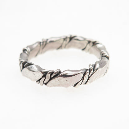 925 Sterling Silver Vintage Modernist Twisted Oxidized Band Ring Size 9.75