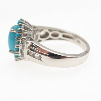 Chuck Clemency 925 Sterling Silver Real Turquoise & White Topaz Ring Size 8