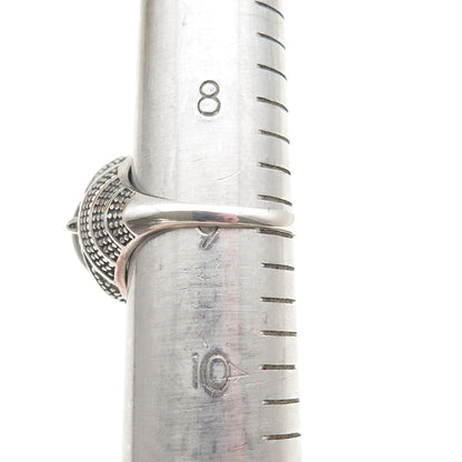 925 Sterling Silver Vintage Real Smoky Quartz Oxidized Dotted Ring Size 9