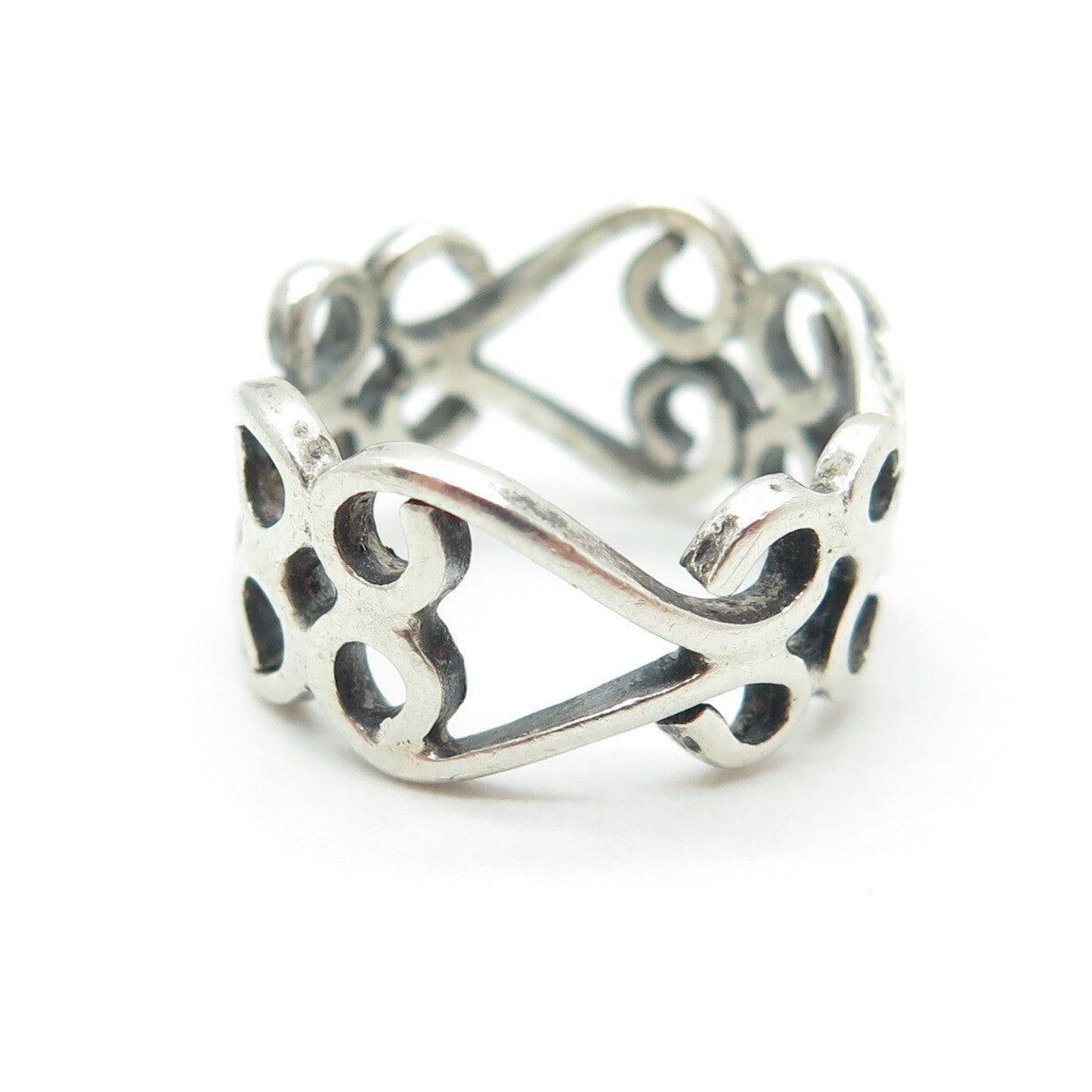 925 Sterling Silver Vintage Swirl Modernist Band Ring Size 4.75