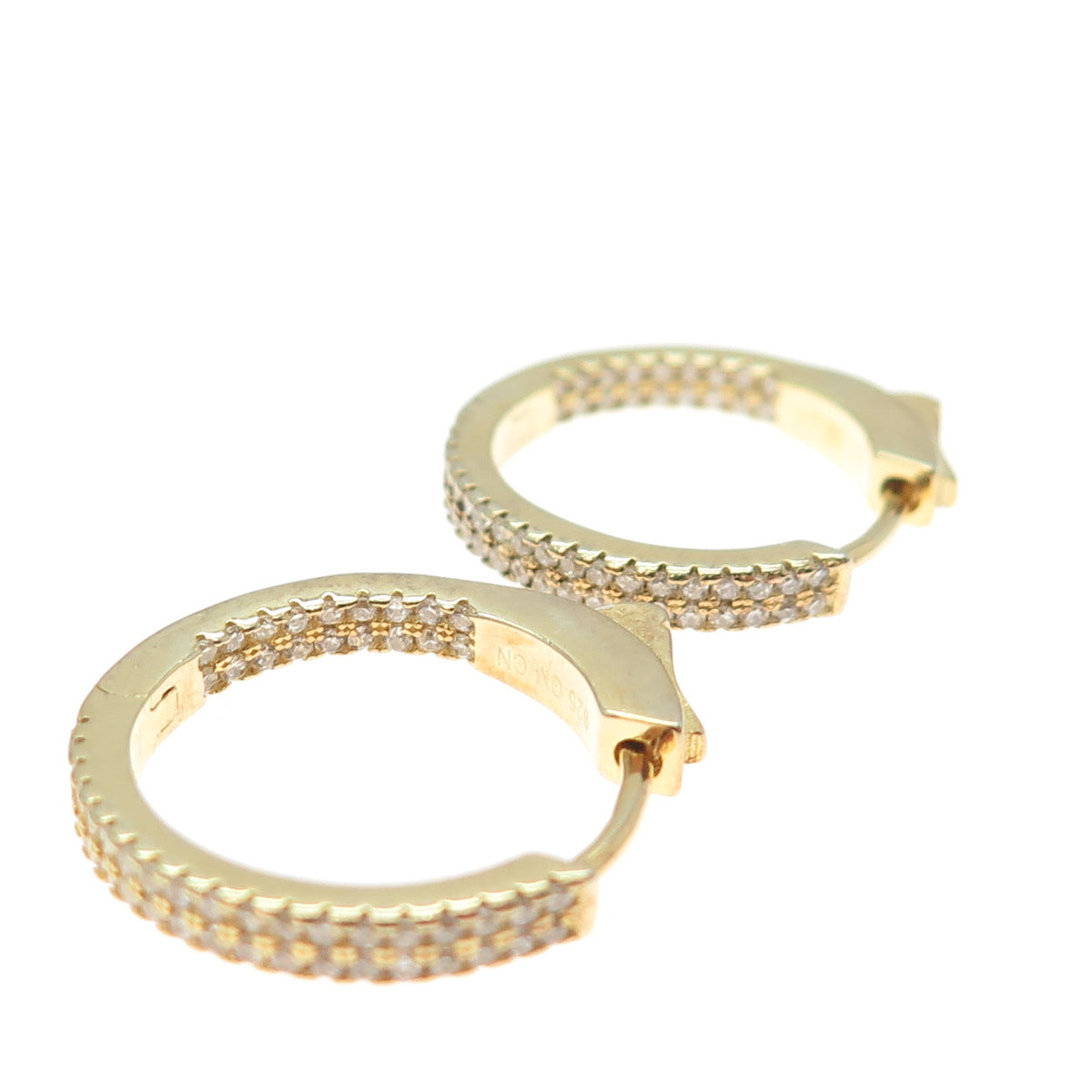 925 Sterling Silver Gold Plated Round-Cut C Z In & Out Hoop Earrings