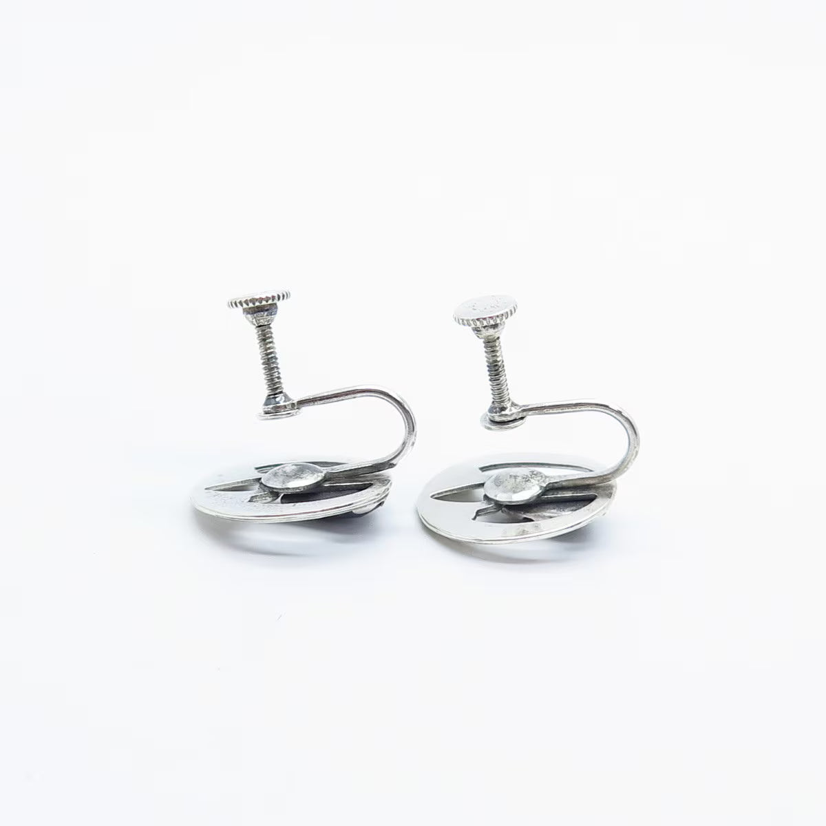 925 Sterling Silver Vintage Real Hematite Gemstone Screw Back Earrings