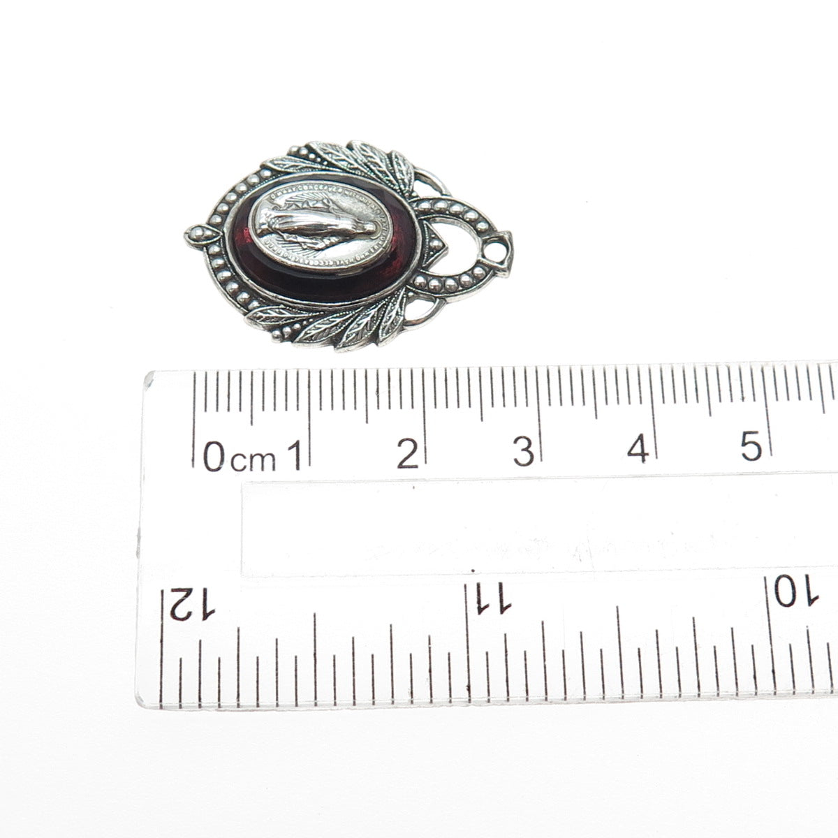 925 Sterling Silver Antique Art Deco Bohemian Glass St. Mary Charm Pendant