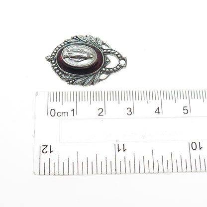 925 Sterling Silver Antique Art Deco Bohemian Glass St. Mary Charm Pendant