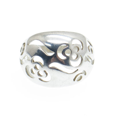 925 Sterling Silver Vintage Flower Dome Ring Size 7.5
