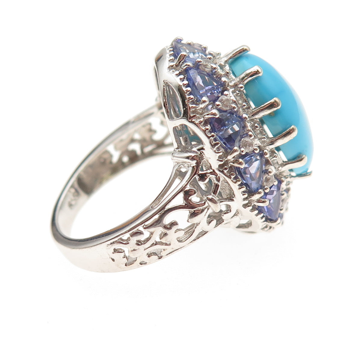 Chuck Clemency 925 Sterling Silver Real Turquoise Tanzanite Topaz Ring Size 8.25
