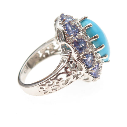 Chuck Clemency 925 Sterling Silver Real Turquoise Tanzanite Topaz Ring Size 8.25