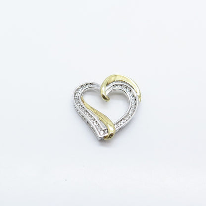 925 Sterling Silver 2-Tone C Z Open Heart Slide Pendant