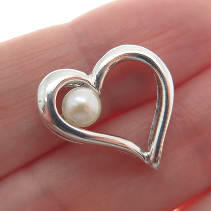 925 Sterling Silver Real Pearl Heart Minimalist Slide Pendant