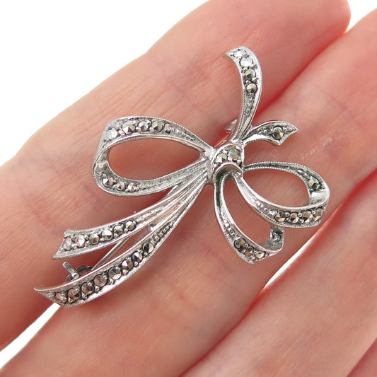 835 Silver Vintage European Real Marcasite Box Pin Brooch
