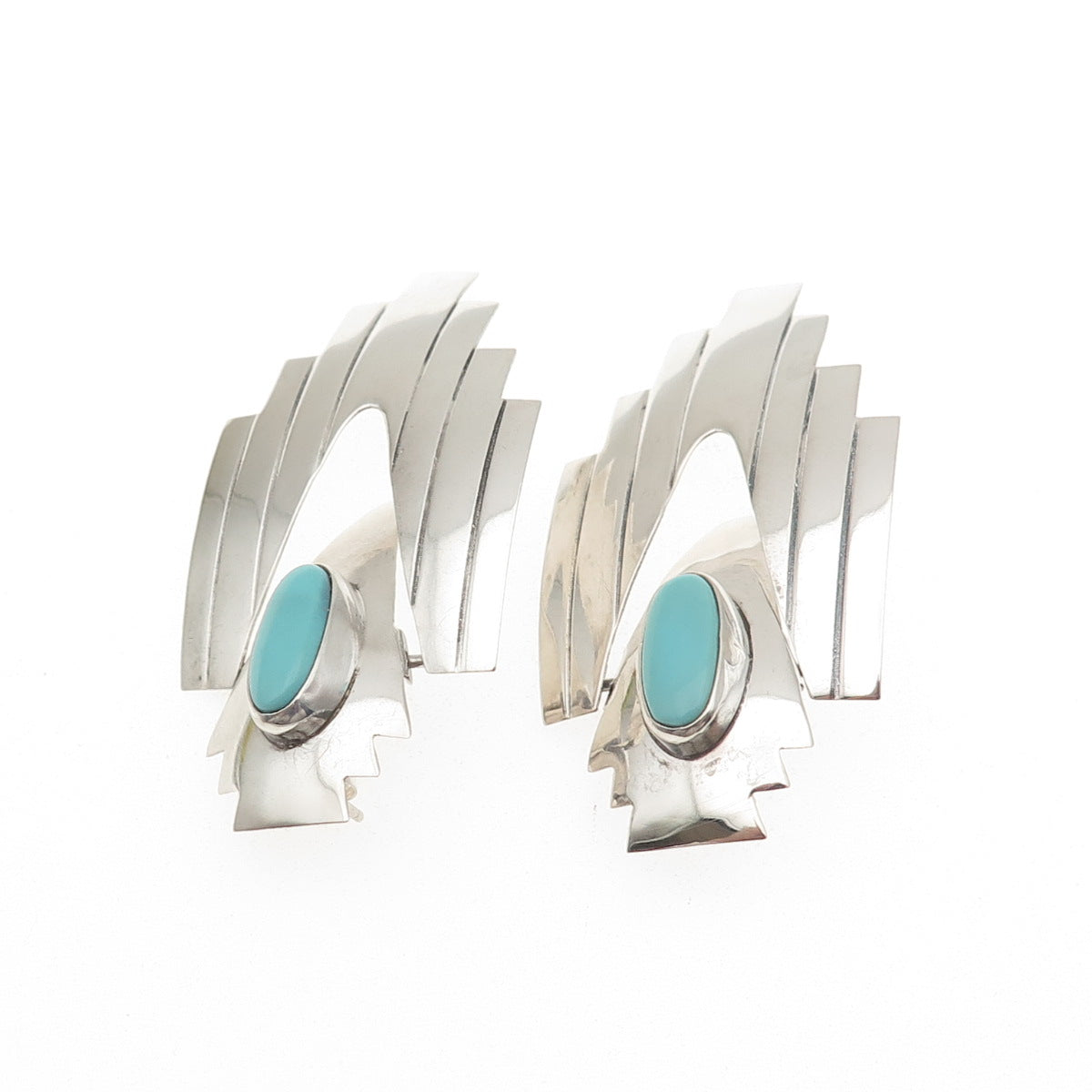 Old Pawn Sterling Silver Vintage Southwestern Tyrone Turquoise Tribal Earrings