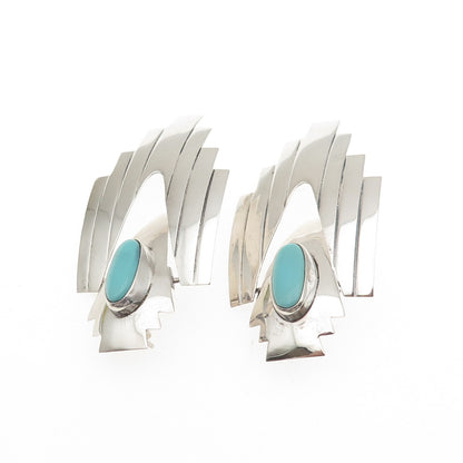 Old Pawn Sterling Silver Vintage Southwestern Tyrone Turquoise Tribal Earrings