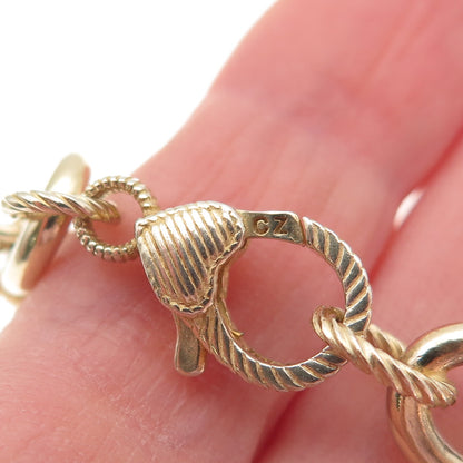 JUDITH RIPKA Sterling Silver Gold Plated Italy C Z Oval Cable Link Bracelet 8"